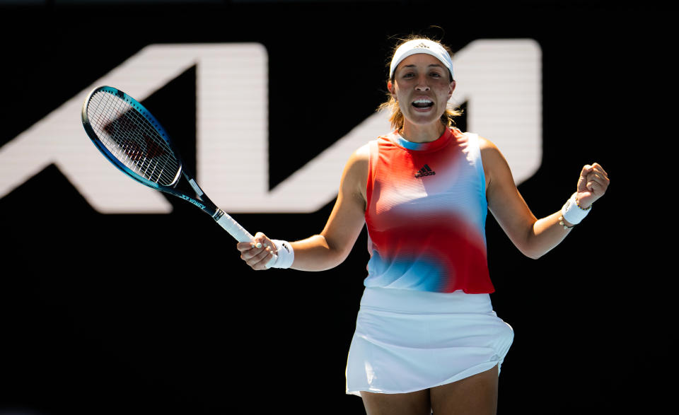 Jessica Pegula, pictured here after beating Maria Sakkari in the fourth round at the Australian Open.