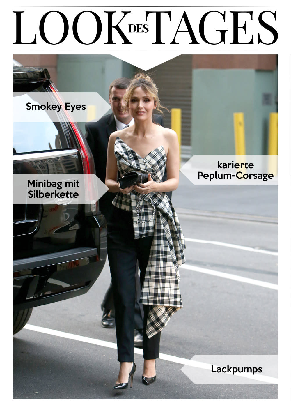 Im aufwendig drapierten Karo-Top dinierte Rose Byrne in New York. (Bild: Splash News)