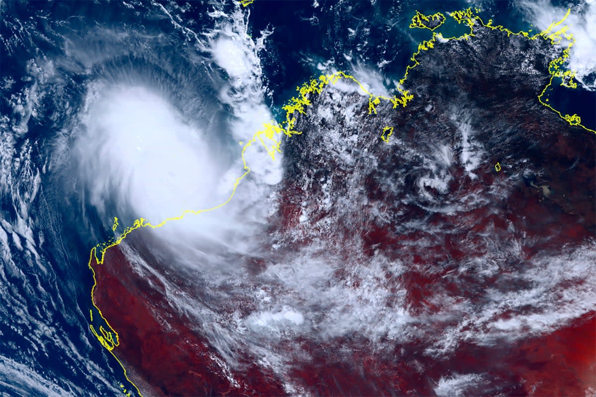 This satellite image taken by Himawari-8, a Japanese weather satellite, and provided by National Institute of Information and Communications Technology, shows cyclone Ilsa approaching Australia's west coast (AP)