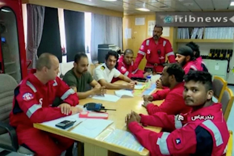 Iran released this picture of crew members of the British-flagged tanker Stena Impero (AP)