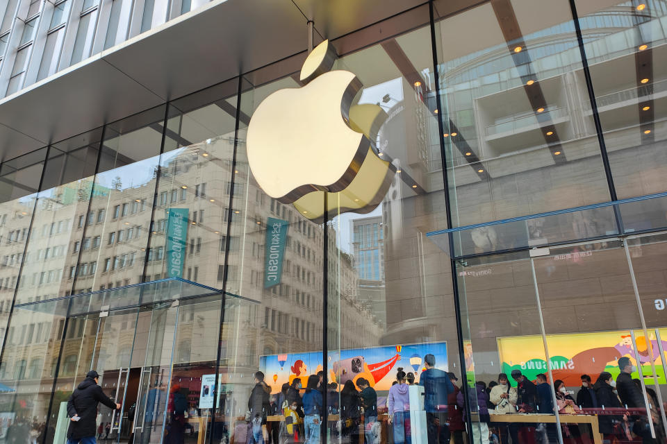 SHANGHAI, CHINA - FEBRUARY 21, 2023 - An Apple store is seen in Shanghai, China, February 21, 2023. In December 2022, the US International Trade Commission ruled that the ECG function of Apple Watch Series8 infringed, and issued an order banning the sale, effective as early as next week. (Photo credit should read CFOTO/Future Publishing via Getty Images)