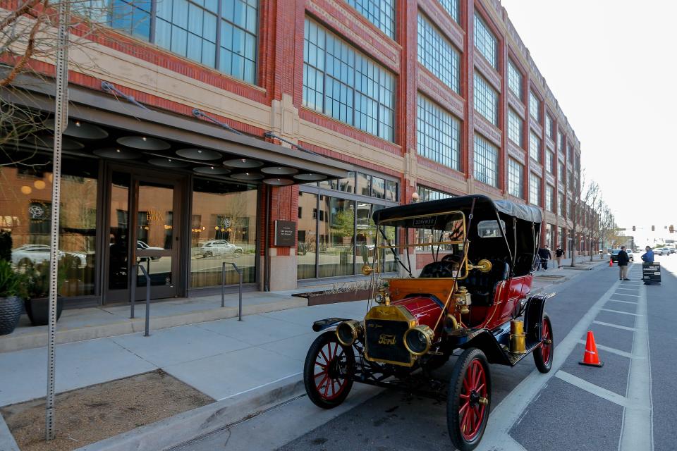 A Model T parks on April 4 in front as the Fordson Hotel, formerly 21c Museum Hotel, opens to the public after being renovated in Oklahoma City.