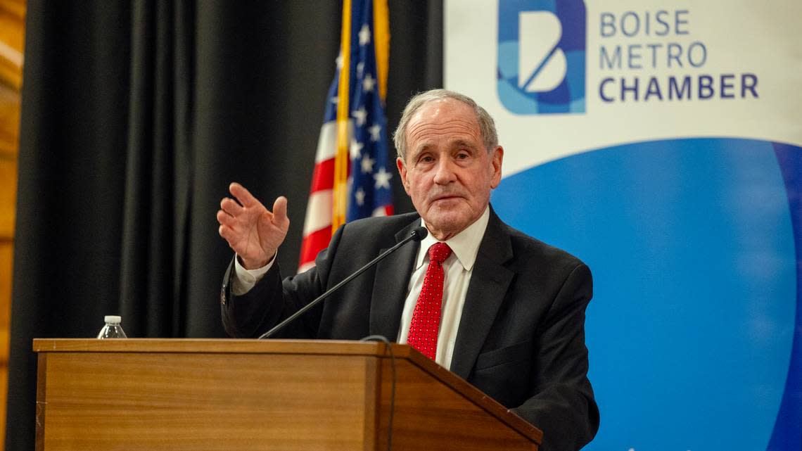 U.S. Sen. Jim Risch, R-Idaho, was portrayed by actor Mikey Day in a sketch on “Saturday Night Live” on Saturday, Feb. 24, 2024.