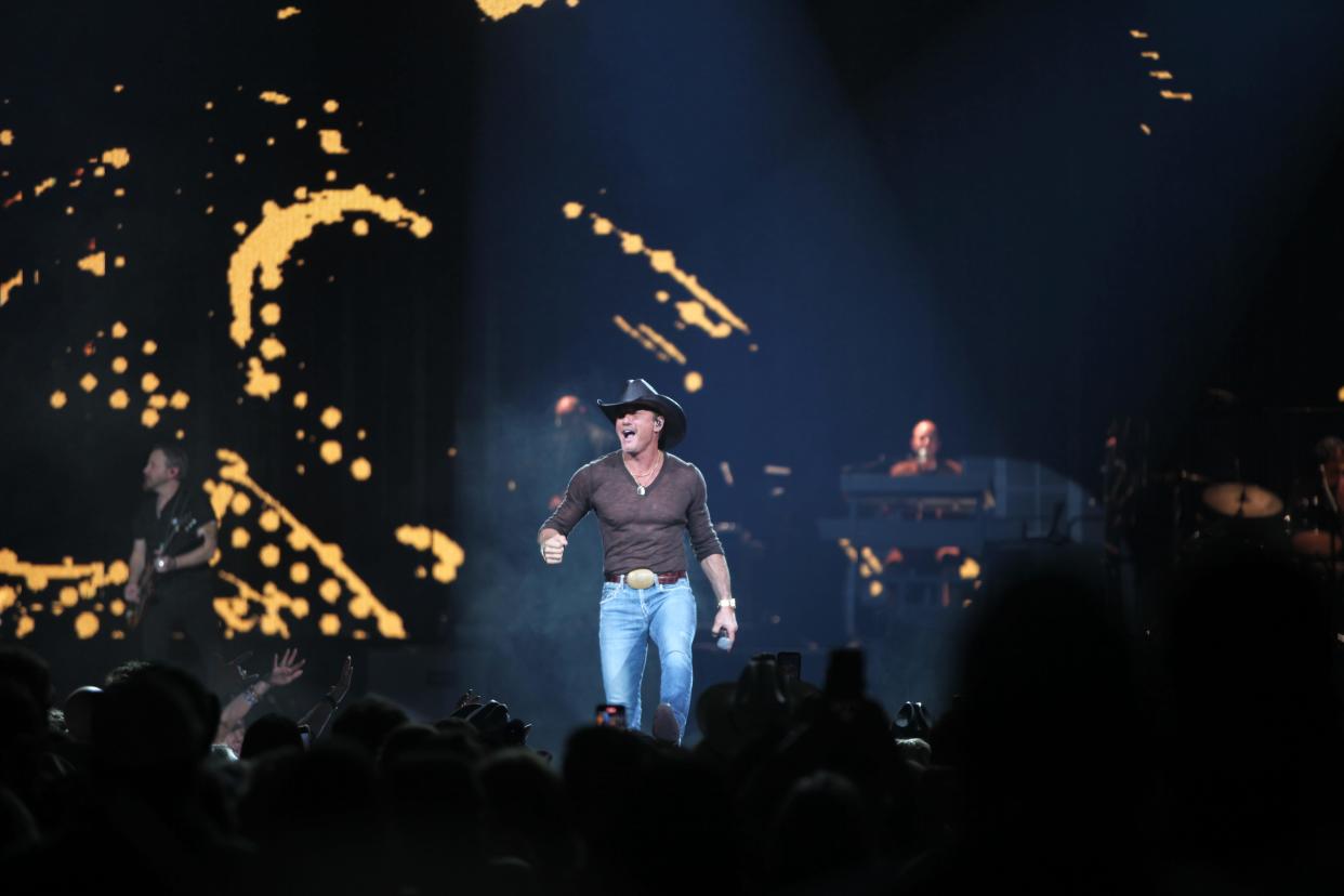 Tim McGraw performs at Fiserv Forum in Milwaukee on Friday, April 19, 2024.