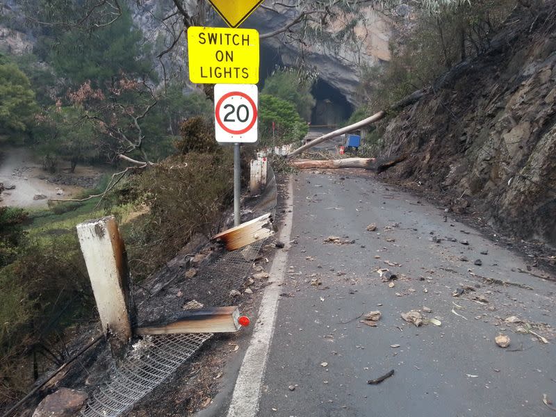 A view of a historical cave house which firefighters tried to protect, aftermath of bushfires, in Jenolan Caves