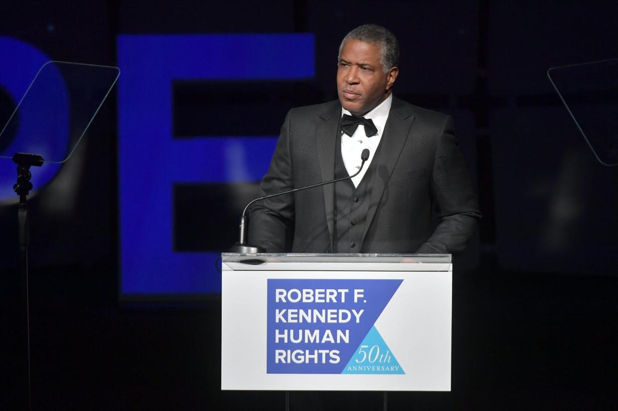 <span class="caption">Robert F. Smith speaks onstage during the 2019 Robert F. Kennedy Human Rights Ripple Of Hope Awards on Dec. 12, 2018, in New York City. </span> <span class="attribution"><a class="link " href="https://www.gettyimages.com/detail/news-photo/robert-f-kennedy-human-rights-chair-of-the-board-robert-f-news-photo/1072289728?adppopup=true" rel="nofollow noopener" target="_blank" data-ylk="slk:Michael Loccisano/Getty Images for Robert F. Kennedy Human Rights;elm:context_link;itc:0;sec:content-canvas">Michael Loccisano/Getty Images for Robert F. Kennedy Human Rights</a></span>