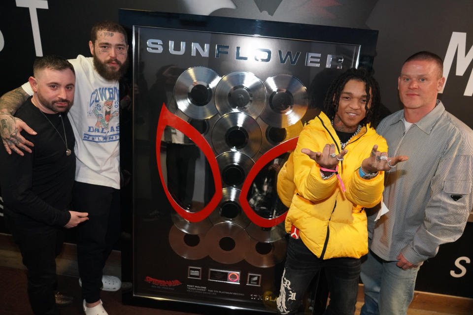 Left to Right: Co-Producer Louis Bell, Post Malone, Swae Lee, Co-Writer Billy Walsh