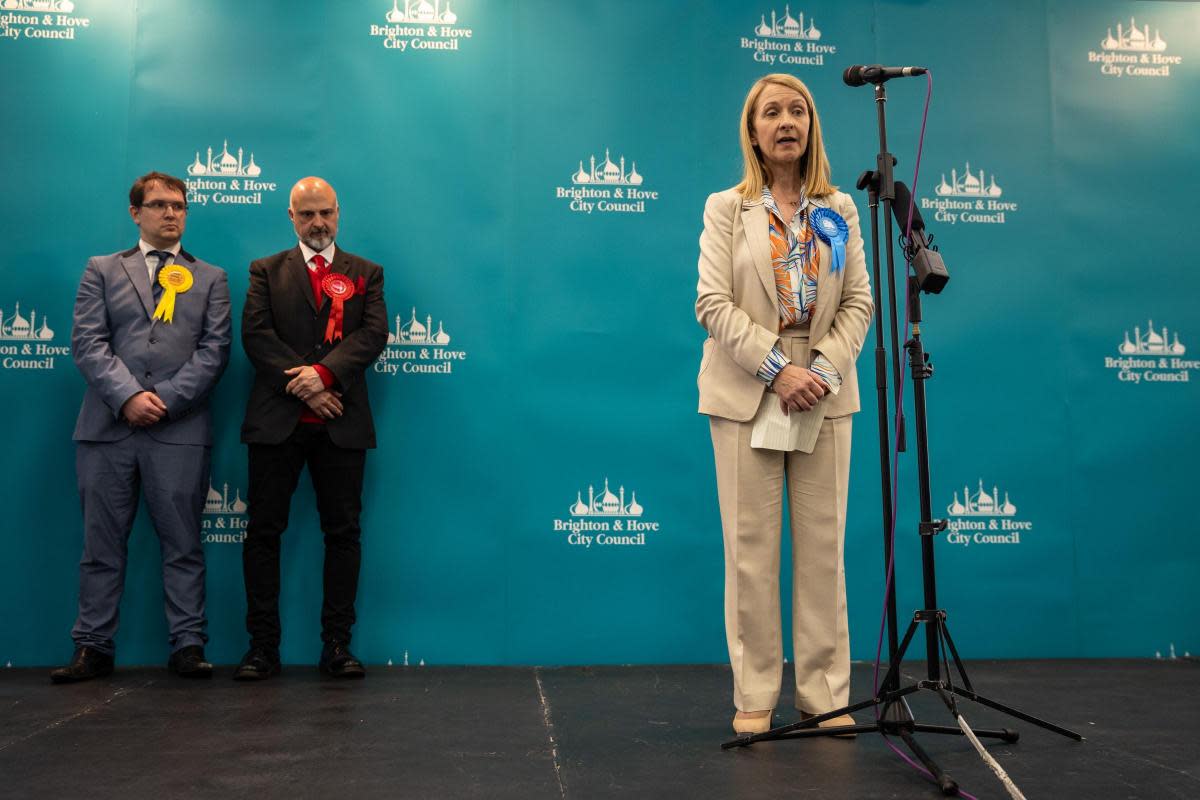 Katy Bourne as she was re-elected as Sussex Police and Crime Commissioner <i>(Image: The Argus/Andrew Gardner)</i>