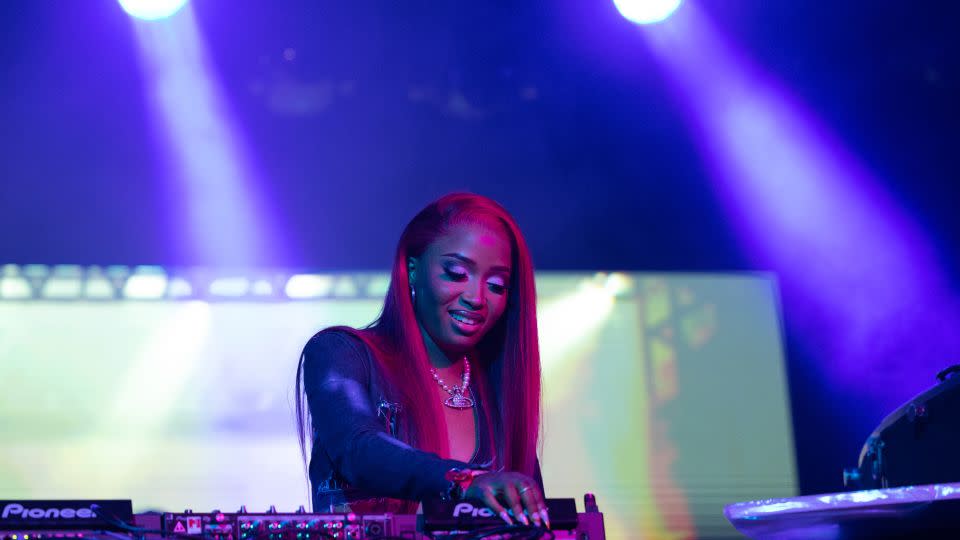 Uncle Waffles lights up the stage during her performance at the Coachella music festival in California on April 21, 2023. - Emma McIntyre/Getty Images for Coachella