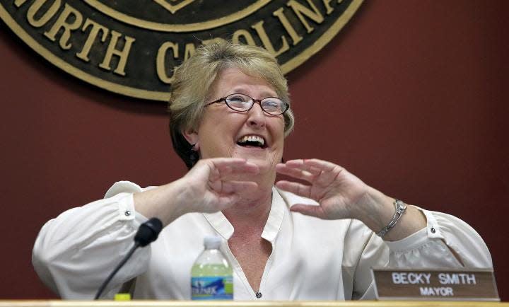 Bessemer City Mayor Becky Smith reacts during the City Council meeting in this Gazette file photo.