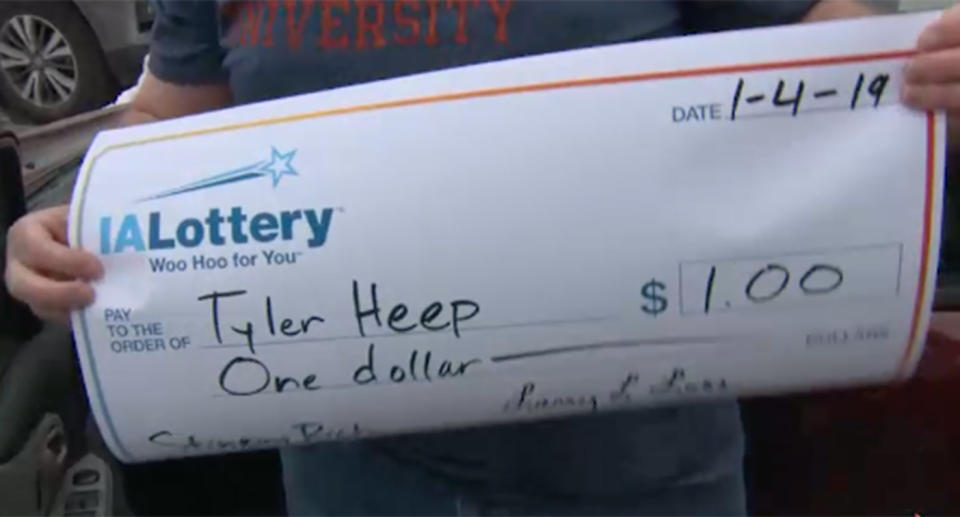 Tyler Heep was not a big winner, but he still wanted the big check. Source: NBC 13 News.