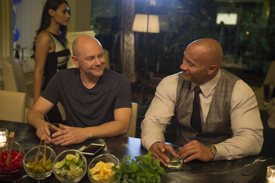 Corddry and Dwayne Johnson in <em>Ballers.</em> (Photo: Jeff Daly/HBO)