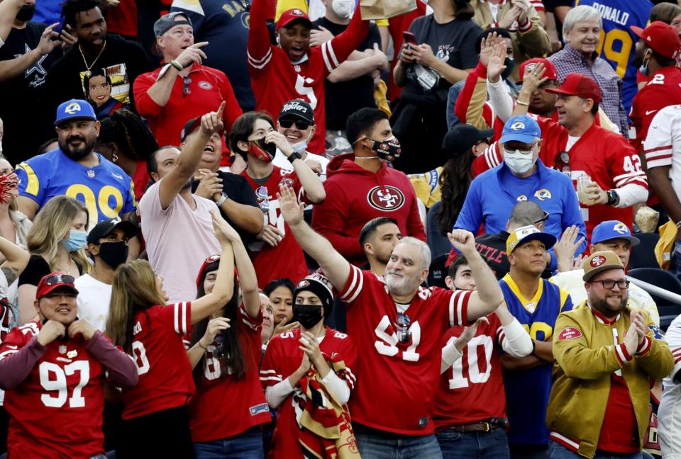 San Francisco fans were plentiful at SoFi Stadium during 49ers' comeback victory over the Rams in January.