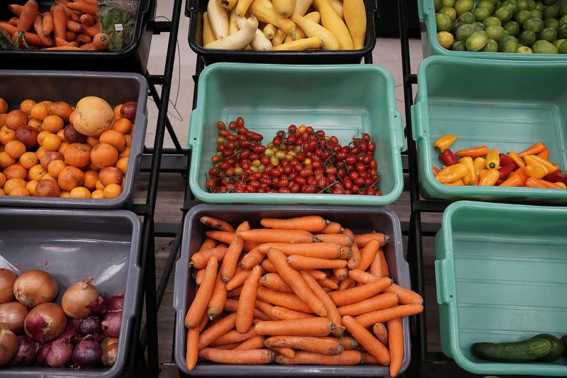 Vegetables and fruits are pictured after being restocked at The Community Assistance Center in Atlanta