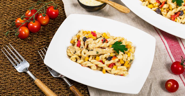 Alfredo Pasta Florentine with Black Beans and Corn