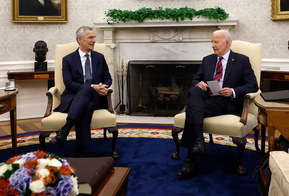 US president Joe Biden meets with Nato Secretary General Jens Stoltenberg in the Oval Office of the White House on 17 June 2024 in Washington, DC (Getty Images)