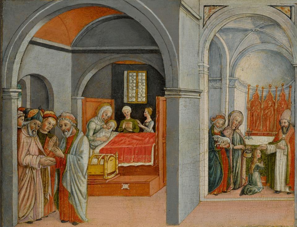 The Birth and Presentation of The Blessed Virgin Mary in the Temple; The Funeral of Virgin Mary by Matteo Cesa (1425 - 1491)