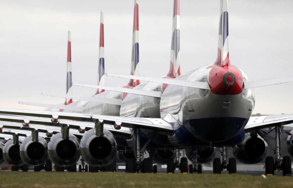 British Airways planes parked on the tarmac at Glasgow Airport after Prime Minister Boris Johnson has put the UK in lockdown to help curb the spread of the coronavirus.