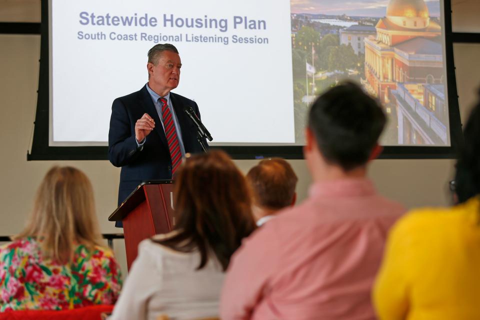 Massachusetts Secretary of Housing and Livable Communities, Edward Augustus, speaks at one of the fourteen regional listening sessions held at UMass Dartmouth, hosted by the Executive Office of Housing and Livable Communities.