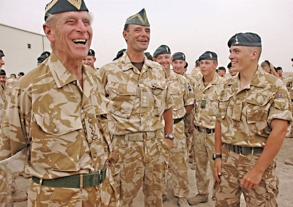 Prince Philip with troops in Queen's Royal Hussars in Basra