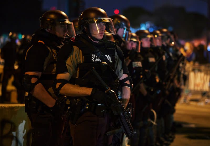 Protesters gather near the Minneapolis Police third precinct