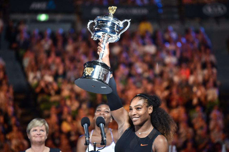 Serena Williams&nbsp;celebrates her victory at the Australian Open.