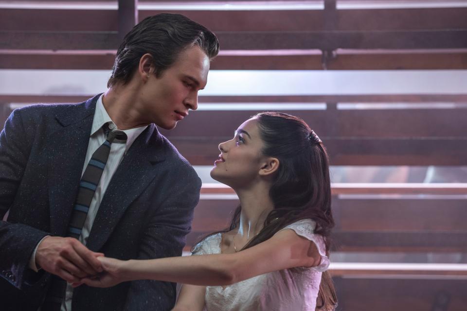 Ansel Elgort and Rachel Zegler in a romantic scene for Steven Spielberg's version of "West Side Story."