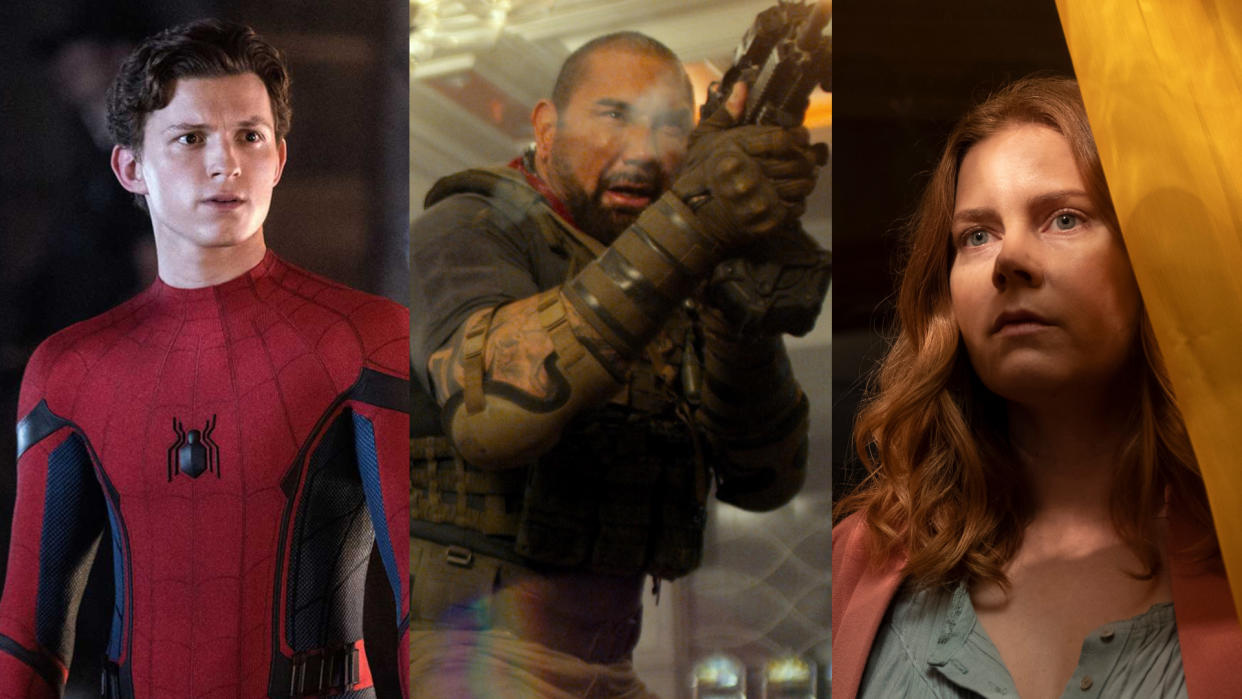 'Spider-Man: Far From Home', 'Army of the Dead' and 'The Woman in the Window'. (Credit: Sony/Marvel/Netflix/Melinda Sue Gordon)