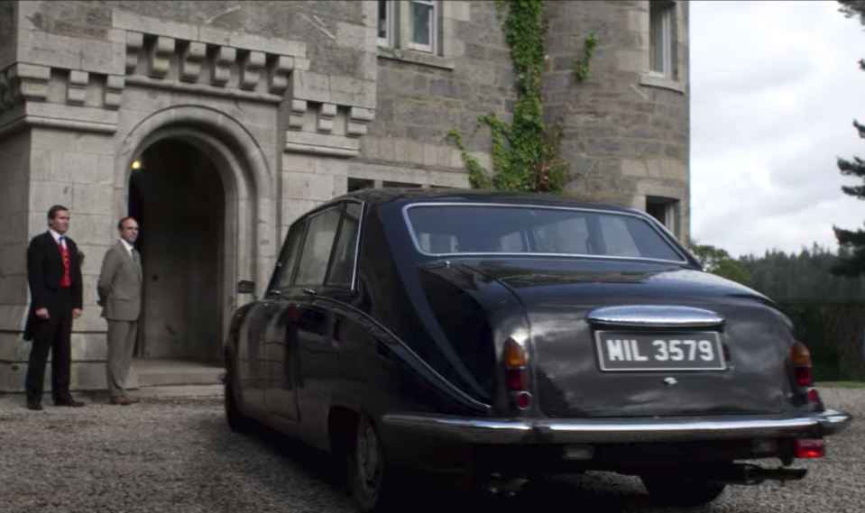 <p>Later in the season, the Queen also travels in a prototypical Daimler DS420 limousine—the real royal family had five examples delivered between 1970 and 1992. In this scene, Lady Diana Spencer is being brought in the Daimler to visit the royals at Balmoral.</p>