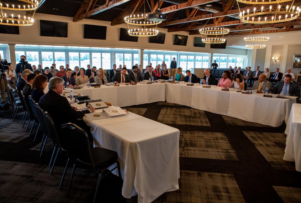 Members of the Kentucky Horse Racing Commission gathered at The Red Mile in Lexington, Ky. to vote on sports betting regulations on Monday morning. Kentucky Governor Andy Beshear signed the regulations passed Monday by the KHRC that will guide officials as they roll out wagering around the state. July 10, 2023