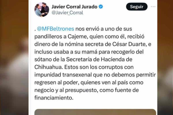 Javier Corral dijo que James Barusse fue enviado por Manlio Fabio Beltrones 