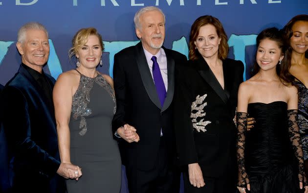 Stephen Lang, Kate Winslet, James Cameron, Sigourney Weaver and Trinity Jo-Li Bliss attended the 