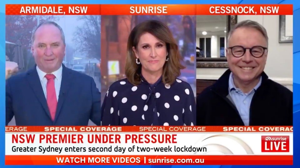 Sunrise Nat barr and Deputy Prime Minister Barnaby Joyce and Labor MP Joel Fitzgibbon