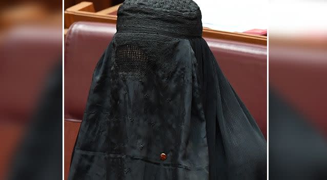 Senator Pauline Hanson made national headlines when she controversially wore a burqa in parliament. Source: AAP