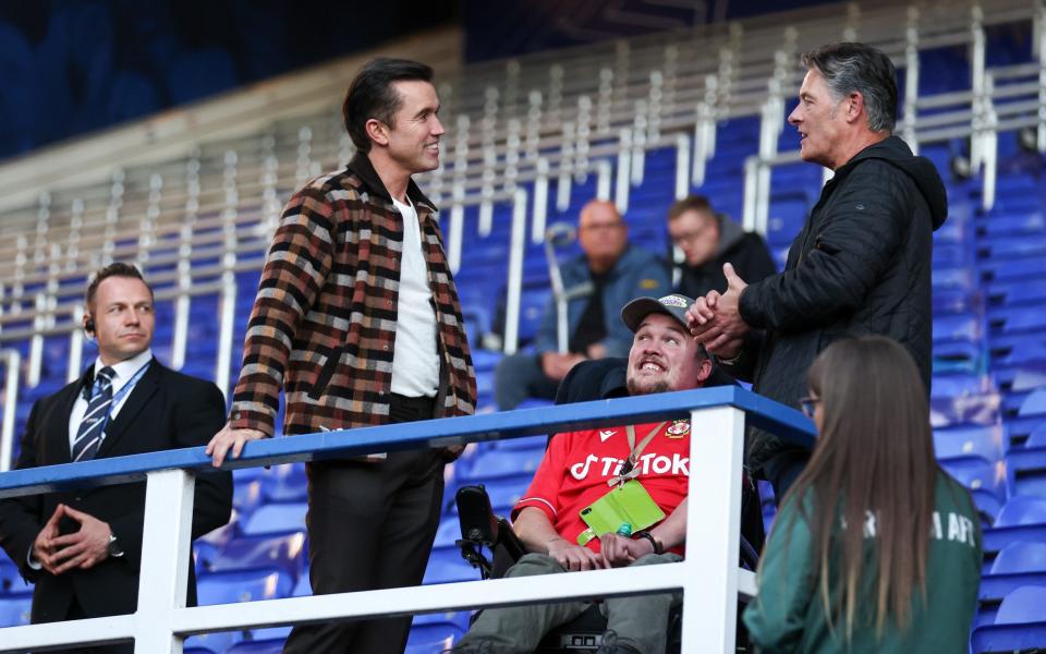 Rob McElhenney, co owner of Wrexham speaks with fans of Wrexham ahead of the Sky Bet League One match between Birmingham City FC and Wrexham AFC