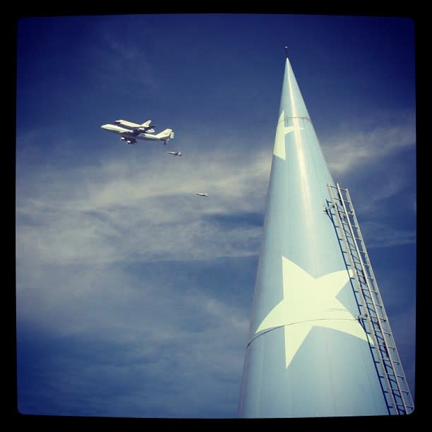 Great photo of endeavor flying by Disney Animation by Tom Corrigan posted by @pbcbstudios.