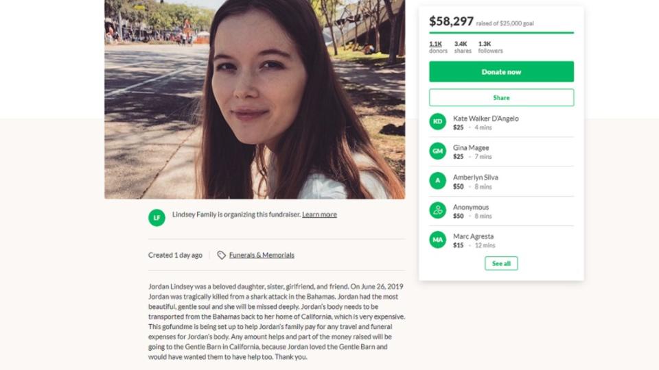 琳賽家人打算將遺體從巴哈馬運回加拿大，不過費用龐大，網路上也發起募款。圖／翻攝gofundme
