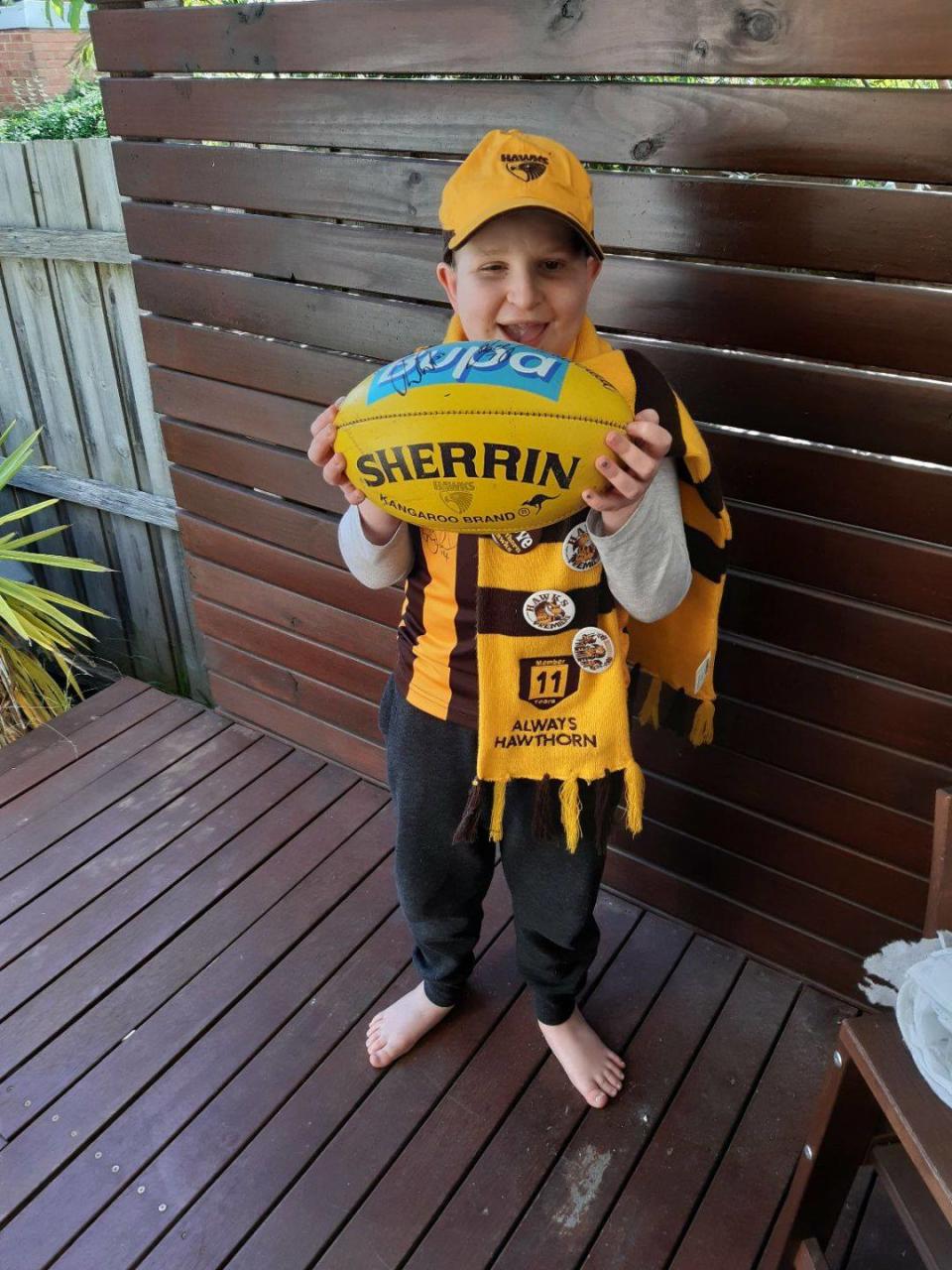 Zac in Hawthorn footy apparel. Source: Supplied