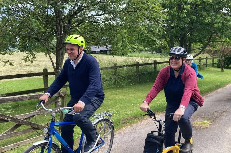 Ed Davey and Sarah Dyke on a bike ride