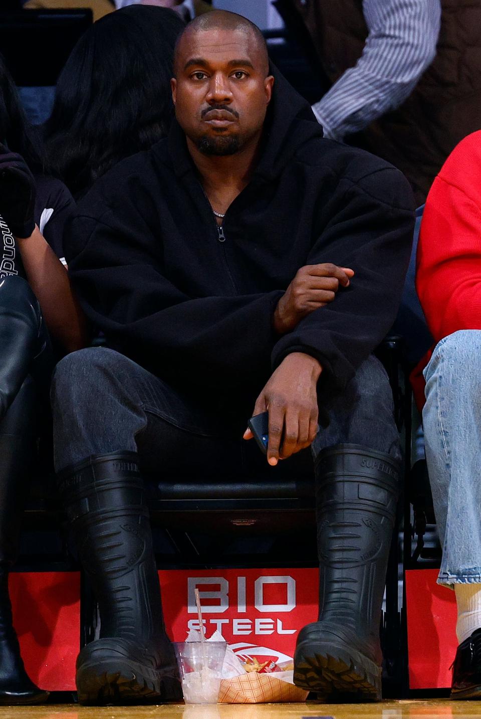 Rapper Ye, formerly known as Kanye West, attends a game between the Washington Wizards and the Los Angeles Lakers at Crypto.com Arena in Los Angeles. (Photo by Ronald Martinez/Getty Images)