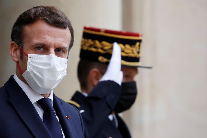 French President Macron welcomes OECD, EU, Spain leaders at Elysee Palace in Paris