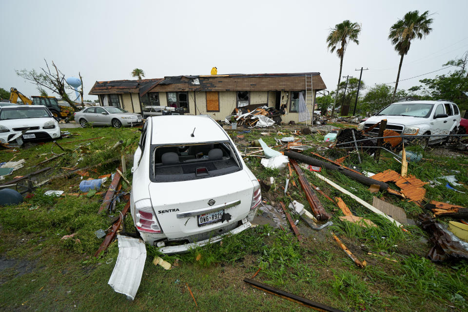 FILE - Damage is seen after a tornado hit in Port Isabel, Texas, Saturday, May 13, 2023, in the unincorporated community of Laguna Heights, Texas near South Padre Island. The U.N. weather agency reported Monday that nearly 12,000 extreme weather, climate and water-related events over much of the last half-century around the globe have killed more than 2 million people and caused economic damage of $4.3 trillion. (AP Photo/Julio Cortez, File)