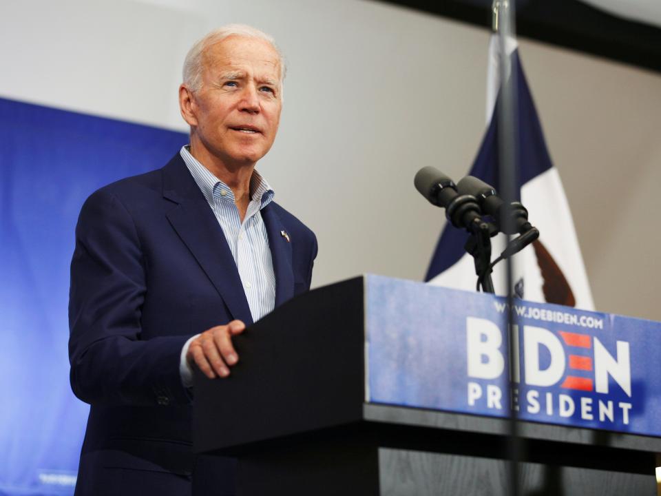 FILE PHOTO: Democratic 2020 U.S. presidential candidate and former Vice President Joe Biden speaks at an event at the Mississippi Valley Fairgrounds in Davenport, Iowa, U.S. June 11, 2019.  REUTERS/Jordan Gale