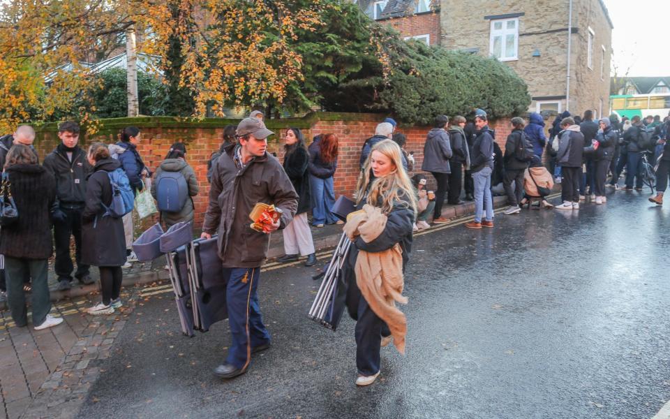 Students camp outside a letting agents in Oxford, Oxfordshire