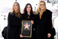 <p>Actors Courteney Cox, Jennifer Aniston, and Lisa Kudrow pose during Courteney Cox's star unveiling ceremony on the Hollywood Walk of Fame in Los Angeles, California, U.S., February 27, 2023. REUTERS/Mario Anzuoni TPX IMAGES OF THE DAY</p> 