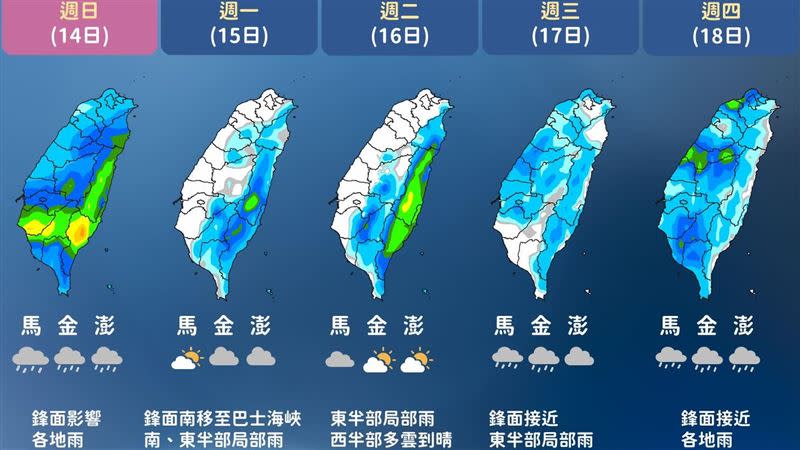 未來一週降雨概況。（圖／氣象局提供）