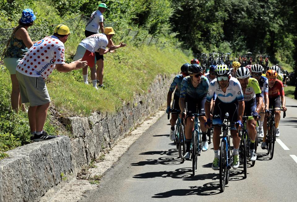 Portuguese rider Nelson Oliveira (Movistar) leads the breakaway (EPA)