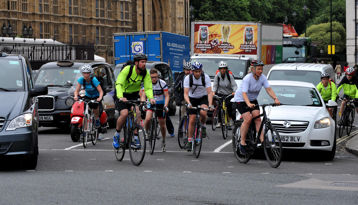 Stock photo of cycling commuters in central London.   (Photo by Nick Ansell/PA Images via Getty Images)