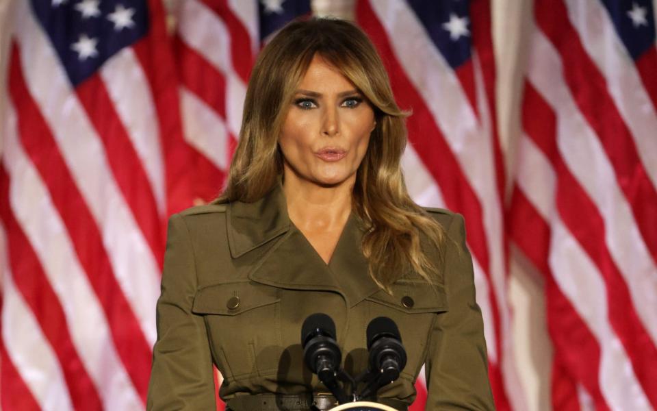 Melania Trump speaking from the Rose Garden on Tuesday night - Alex Wong/Getty Images