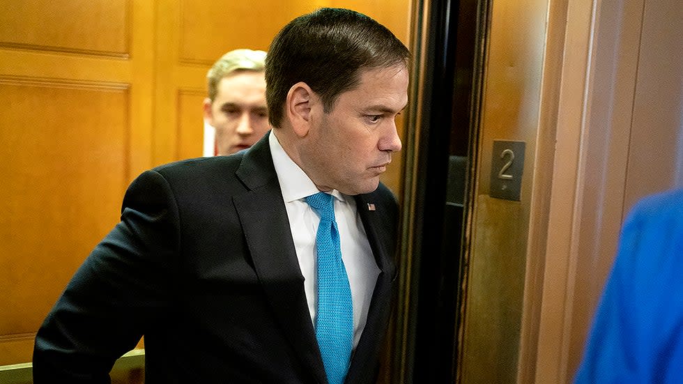 Sen. Marco Rubio (R-Fla.) arrives to the Senate Chamber following a nomination vote for Robert Califf to be Commissioner of the Food and Drug Administration on Tuesday, February 15, 2022.